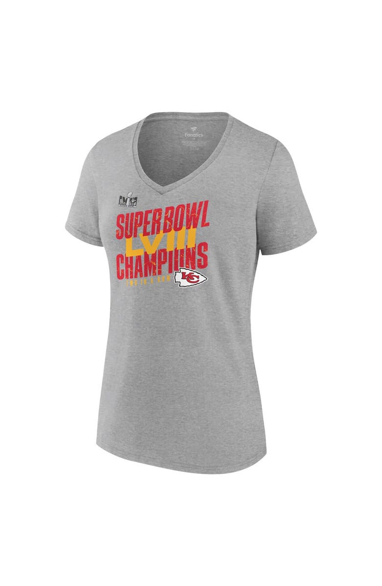 FANATICS Women's Fanatics Branded  Heather Gray Kansas City Chiefs Super Bowl LVIII Champions Iconic Victory V-Neck T-Shirt, Alternate, color, 
