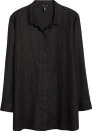 Eileen Fisher Classic Collar Organic Linen Long Button-Up Shirt