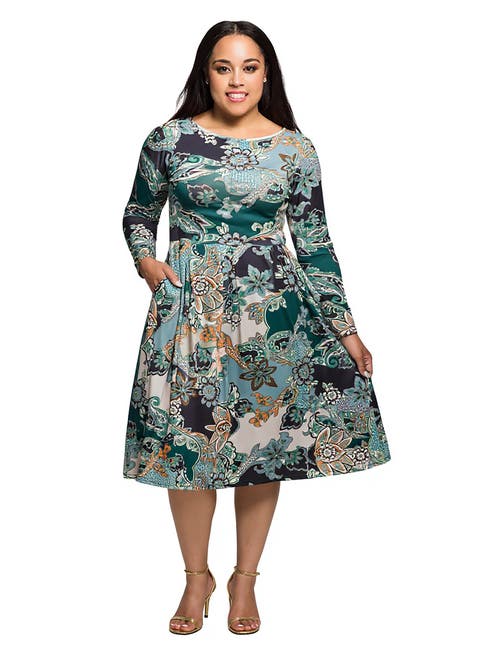 Long Sleeve Midi Dress in Paisley Floral Print