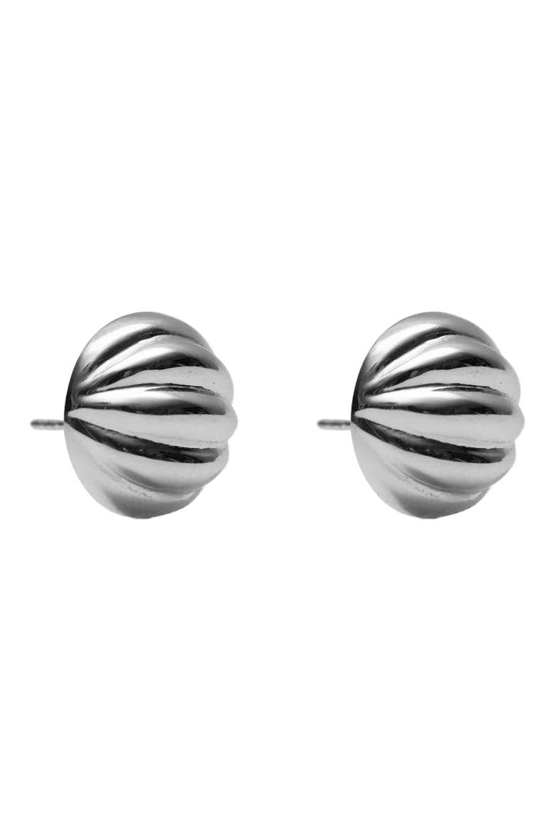 Ribbed Button Stud Earrings, Main, color, SILVER