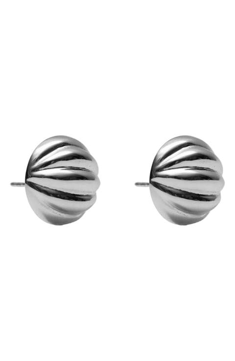 Ribbed Button Stud Earrings