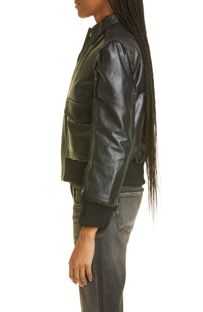 R13 Flat Sleeve Calfskin Leather Bomber Jacket, Alternate, color, 