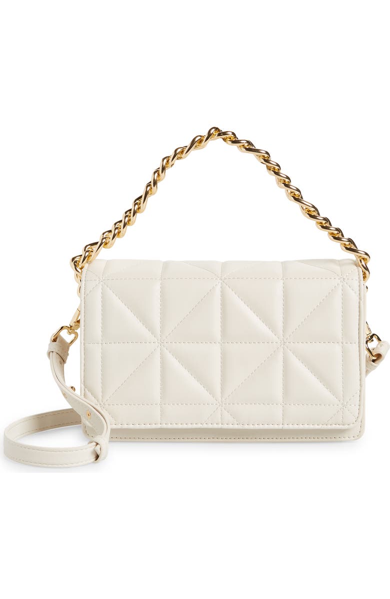 Topshop Cali Quilted Chain Faux Leather Crossbody Bag, Main, color, White