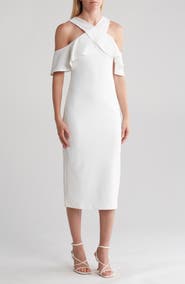 RACHEL Rachel Roy Jolie Ruffle Cold Shoulder Midi Dress