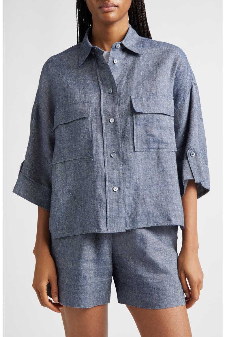Linen Blend Button-Up Shirt, Main, color, 11 BLUE