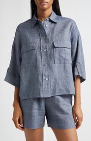 Eleventy Linen Blend Button-Up Shirt