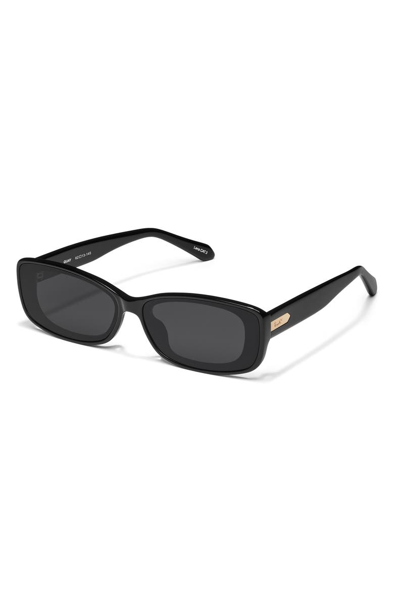 QUAY Vibe Check 62mm Polarized Small Square Sunglasses, Alternate, color, Black/ Black Polarized