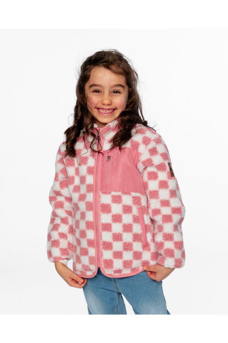 Girl Long Sleeve Fleece Jacket Checkerboard, Alternate, color, Pink Checkerboard