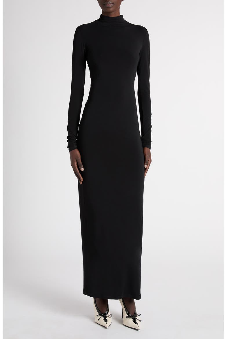 Mock Neck Long Sleeve Jersey Maxi Dress, Main, color, BLACK