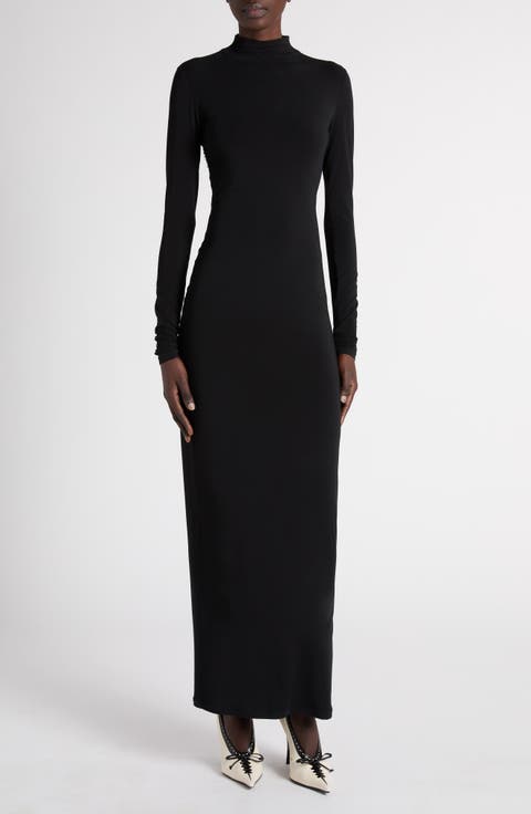 Mock Neck Long Sleeve Jersey Maxi Dress