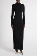 McQueen Mock Neck Long Sleeve Jersey Maxi Dress