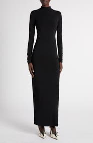 McQueen Mock Neck Long Sleeve Jersey Maxi Dress