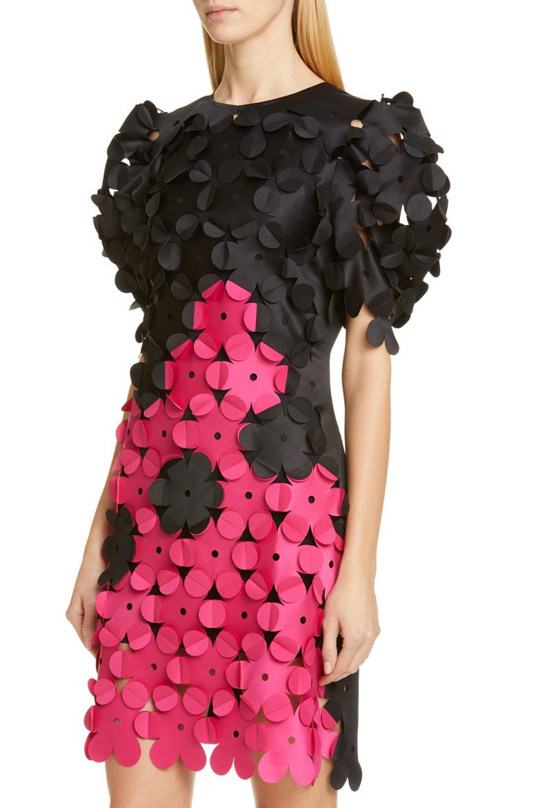 Laser Cut Floral Appliqué Dress, Alternate, color, BLACK/ FUCHSIA PINK