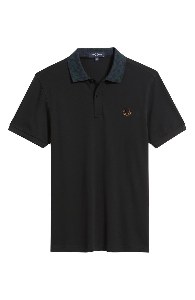 Fred Perry Blackwatch Tartan Collar Cotton Piqué Polo, Alternate, color, Black