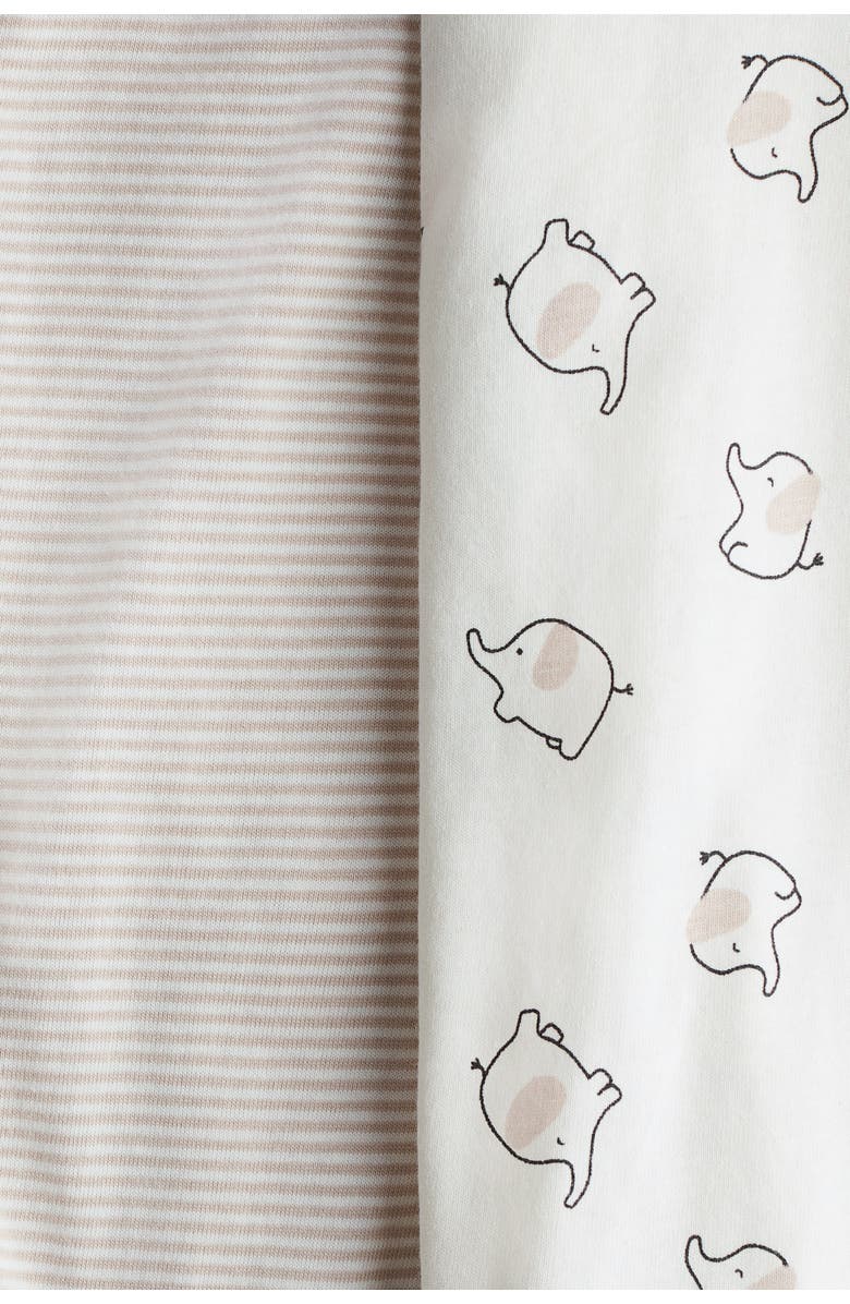 H&M 2-pack cotton pajama jumpsuits, Alternate, color, Light Beige/Elephants