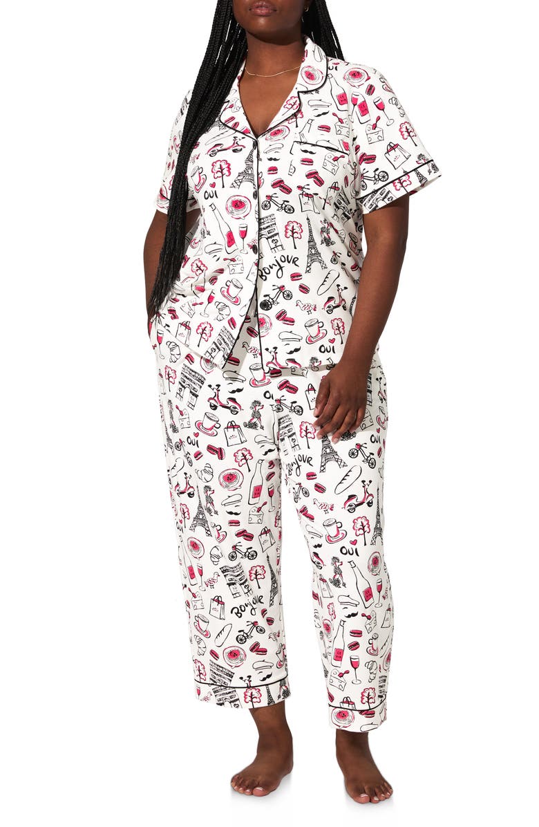 BedHead Pajamas Print Stretch Organic Cotton Jersey Crop Pajamas, Alternate, color, Bonjour Paris