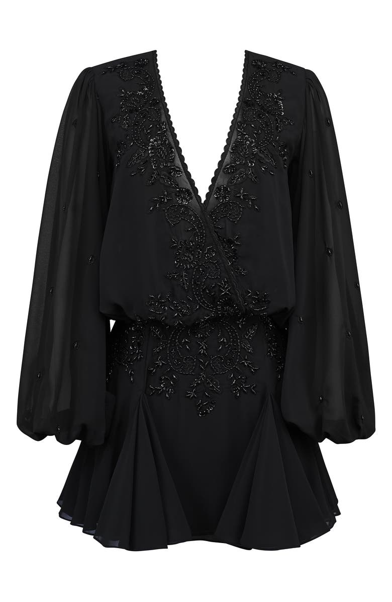 HOUSE OF CB Gianna Beaded Godet Long Sleeve Minidress, Alternate, color, Black