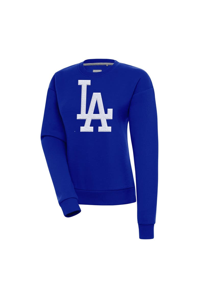 Women's Antigua  Royal Los Angeles Dodgers Victory Chenille Pullover Sweatshirt, Main, color, Royal