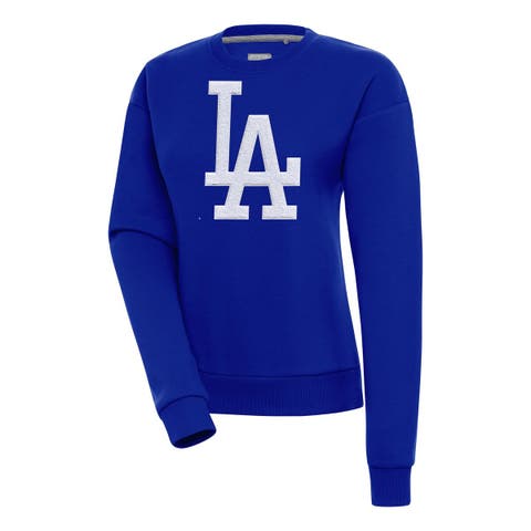 Women's Antigua  Royal Los Angeles Dodgers Victory Chenille Pullover Sweatshirt