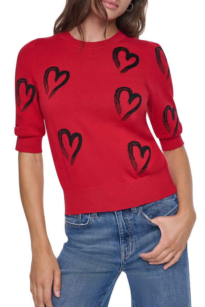Heart Short Sleeve Sweater, Main, color, VIBRNT RED