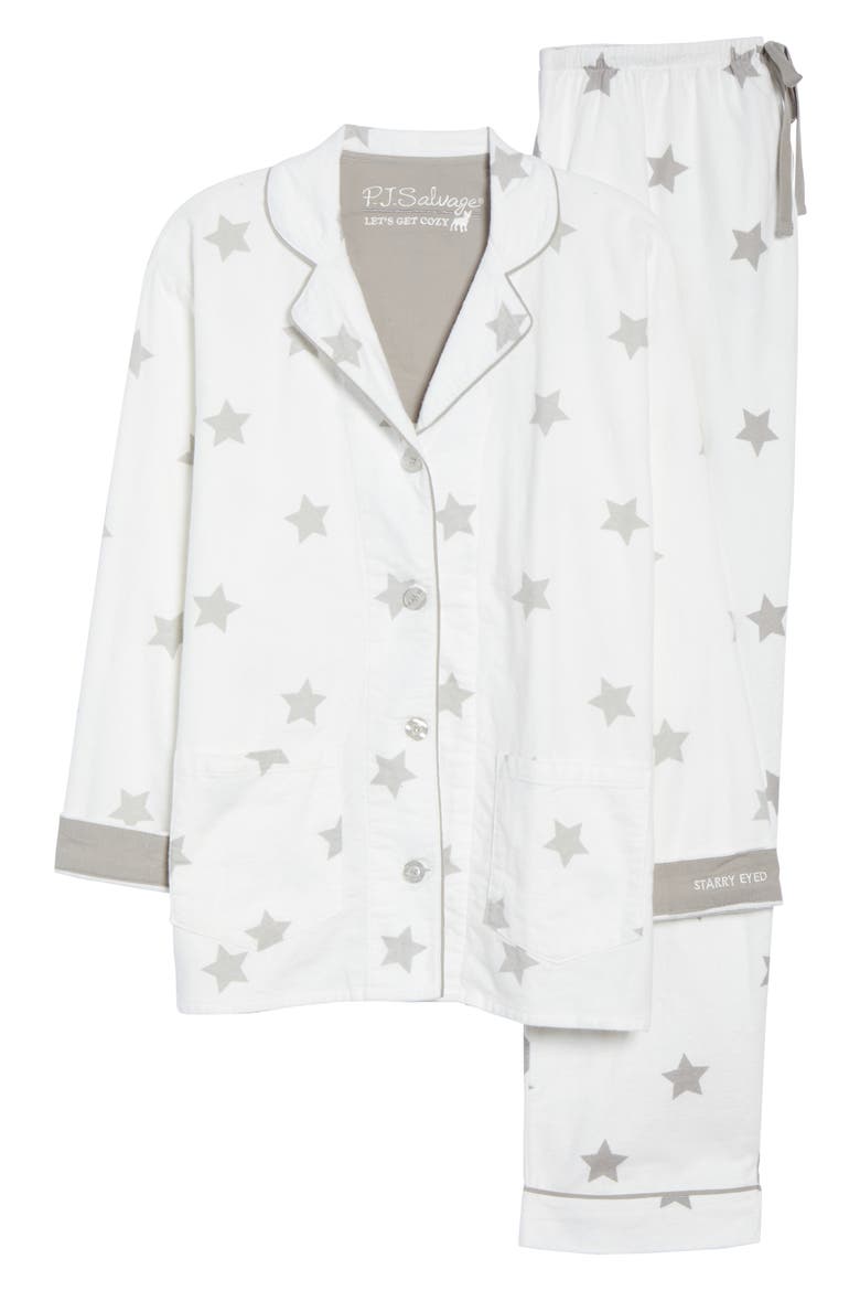 Print Flannel Pajamas, Alternate, color, IVORY