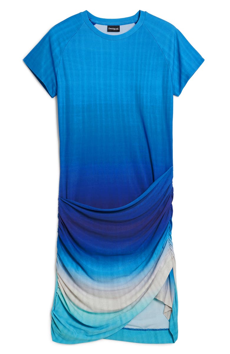 Desigual Short Sleeve Asymmetric Sheath Dress, Alternate, color, Blue