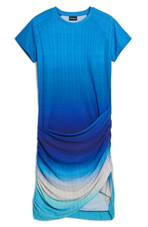 Desigual Short Sleeve Asymmetric Sheath Dress In Blue