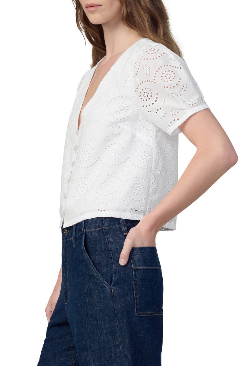 The Halle Puff Sleeve Eyelet Cotton Button-Up Shirt, Alternate, color, WHITE
