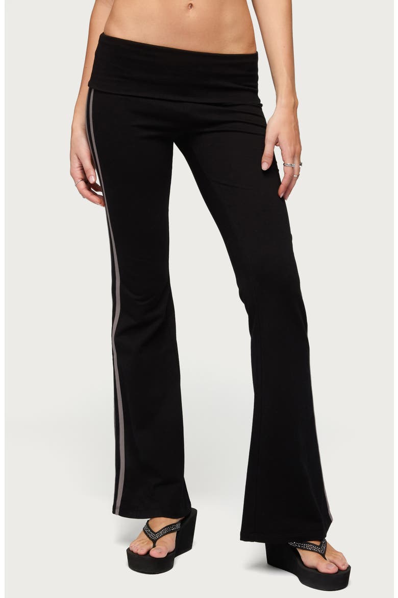Charly Stripe Foldover Flare Pants, Main, color, BLACK