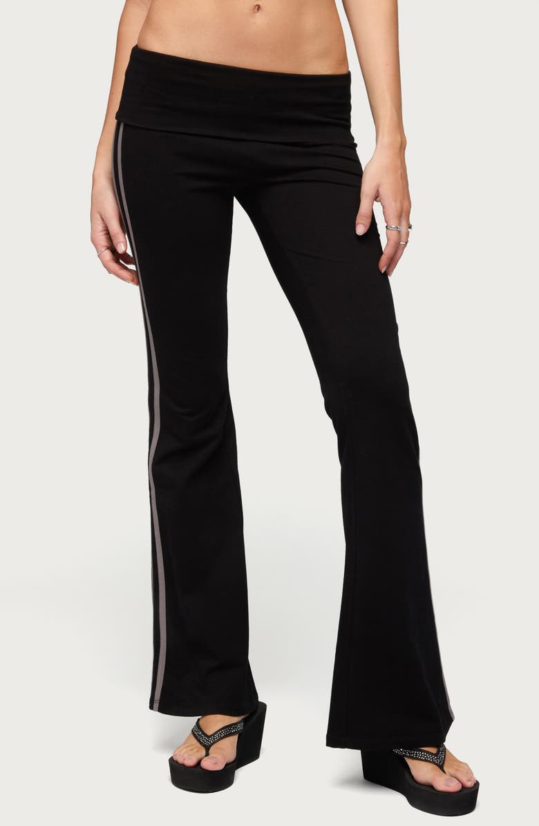 EDIKTED Charly Stripe Foldover Flare Pants, Main, color,