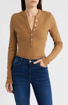 Veronica Beard Jocelyn Rib Stretch Cotton Henley Top