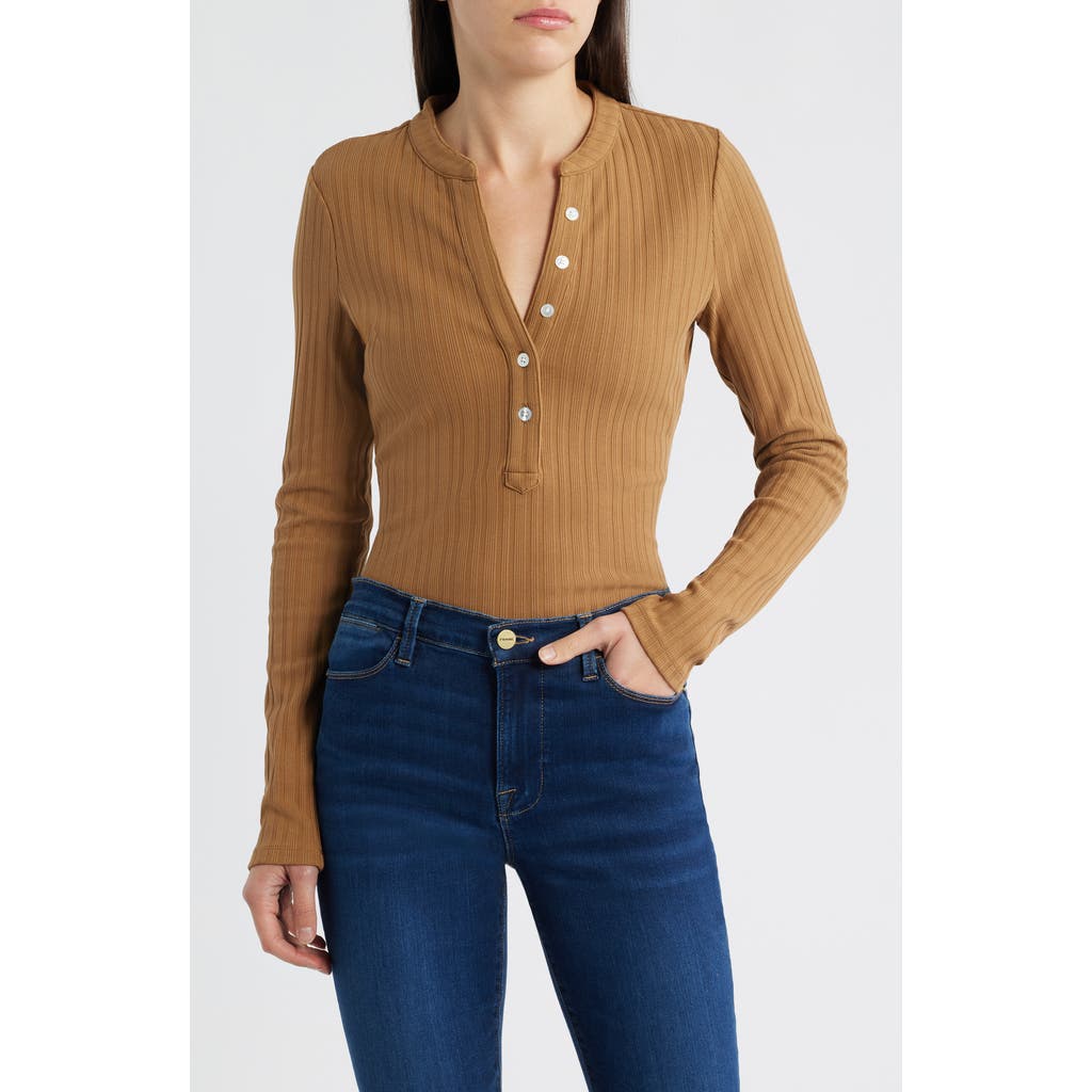 Veronica Beard Jocelyn Rib Stretch Cotton Henley Top In Brown