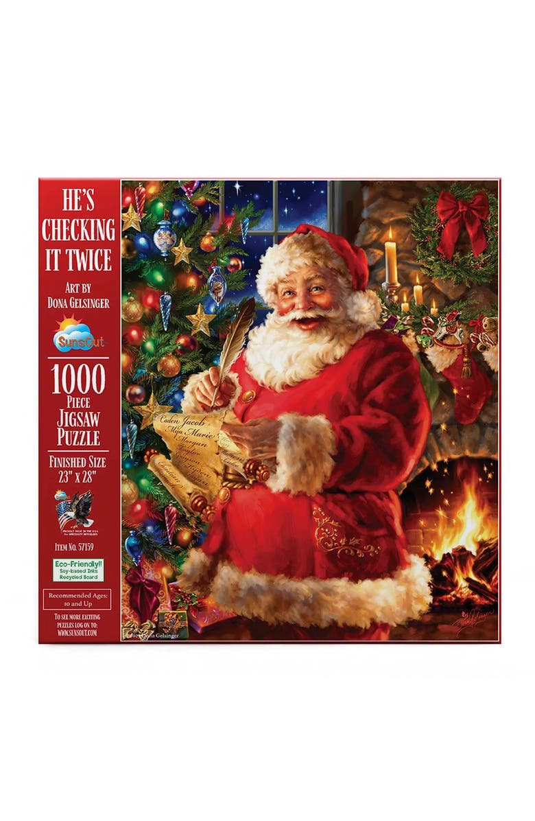 Sunsout Hes Checking it Twice 1000 piece Jigsaw Puzzle for Adults, Alternate, color, Multicolor