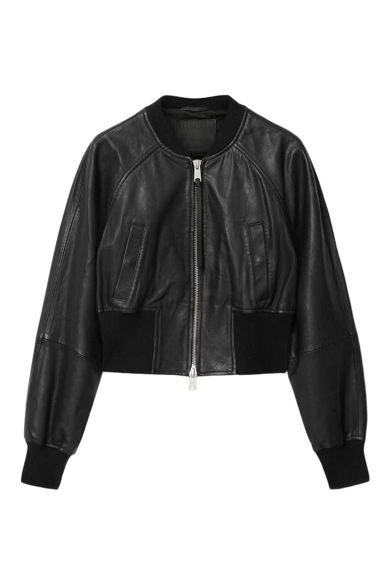 Suri Leather Bomber Jacket, Alternate, color, BLACK