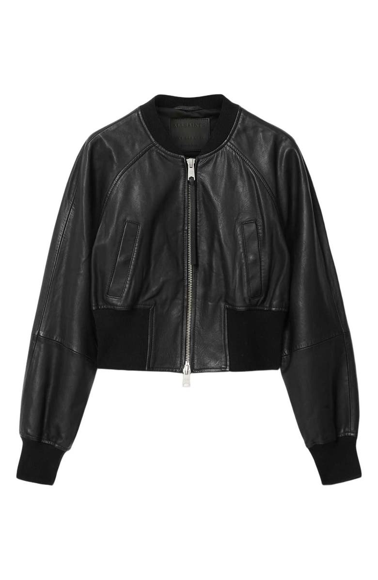 AllSaints Suri Leather Bomber Jacket, Alternate, color, Black