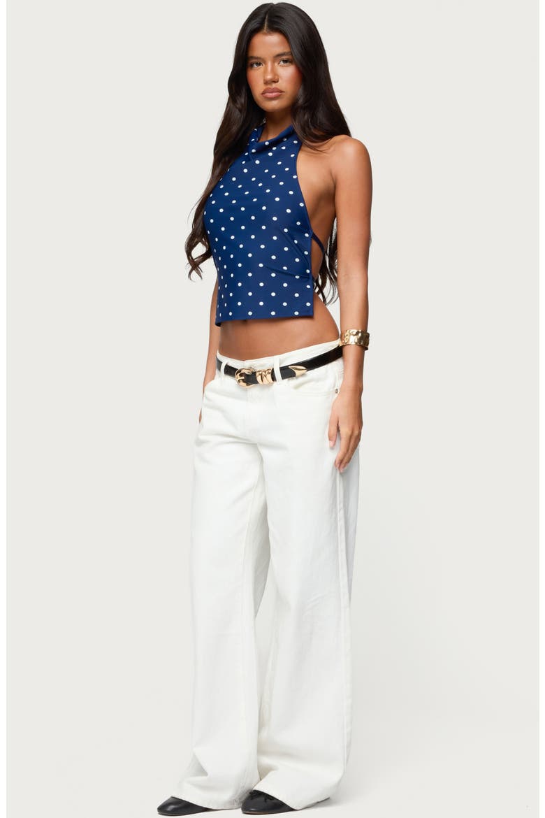 Raiya Polka Dot Open Back Halter Top, Alternate, color, NAVY