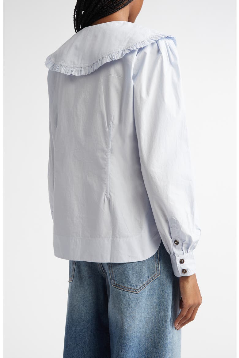 Organic Cotton Poplin Ruffle Peter Pan Collar Button-Up Shirt, Alternate, color, HEATHER
