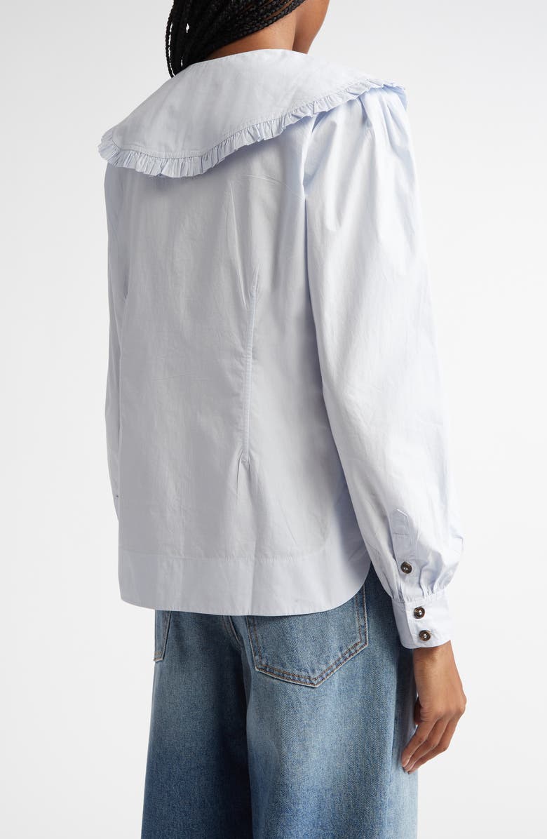 Ganni Organic Cotton Poplin Ruffle Peter Pan Collar Button-Up Shirt, Alternate, color,