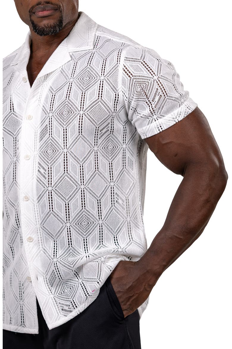 Marthy Knit Short Sleeve Button-Up Shirt, Alternate, color, WHITE