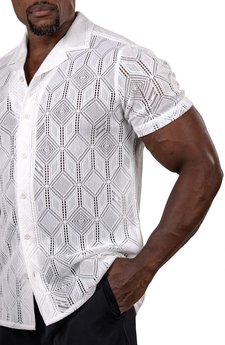 Maceoo Marthy Knit Short Sleeve Button-Up Shirt, Alternate, color, White