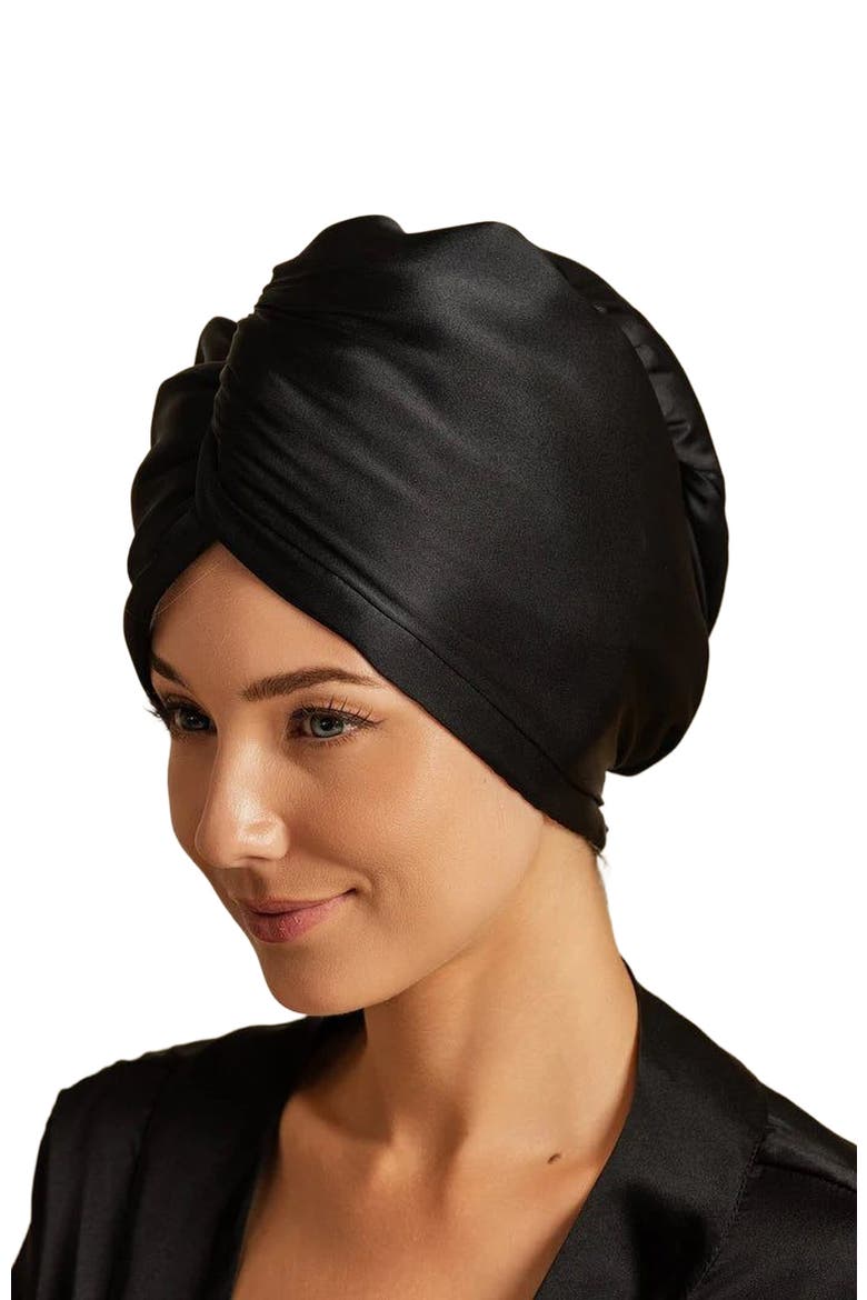 Pure Silk Hair Towel Wrap, Alternate, color, Black
