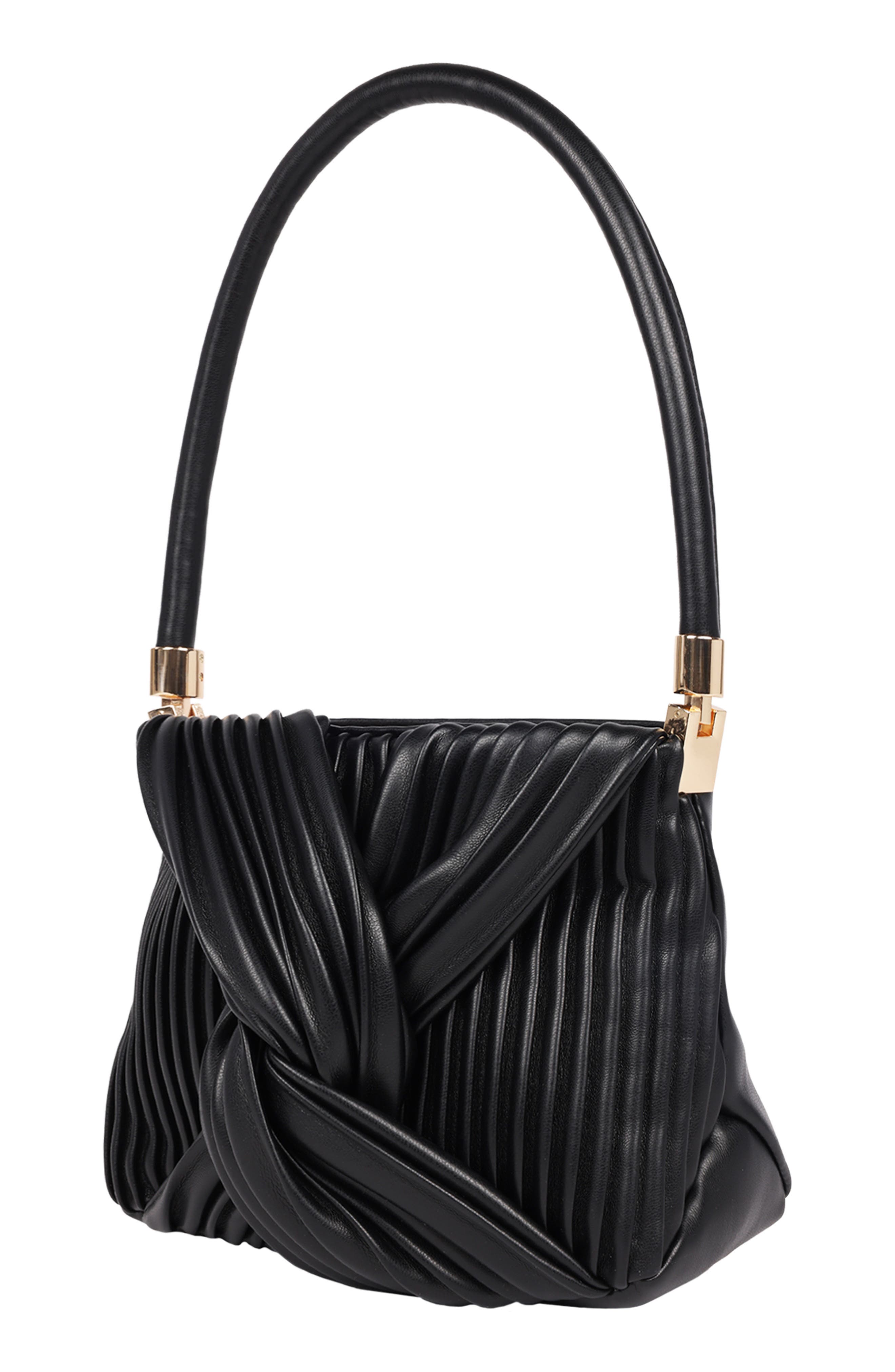 Pleated Knot Handbag, Alternate, color, BLACK