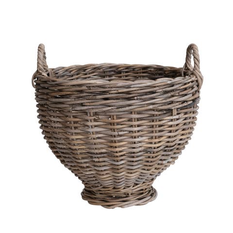Round Woven Rattan Footed Basket Storage, Natural