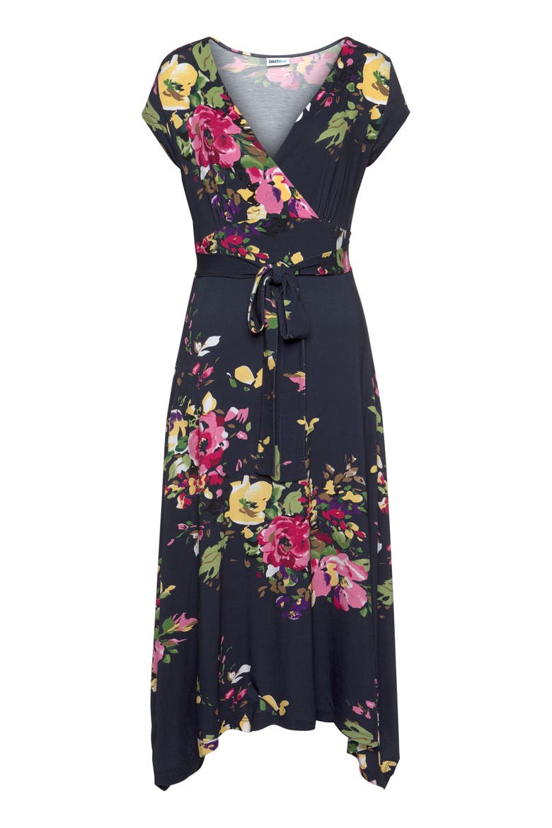 Handkerchief Hem Dress, Alternate, color, Navy Printed