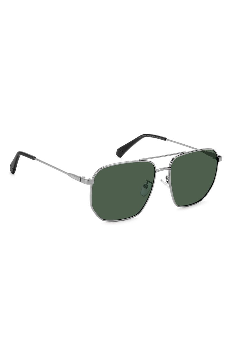 Polaroid 59mm Polarized Rectangular Sunglasses, Alternate, color, Ruthenium/ Green Polarized