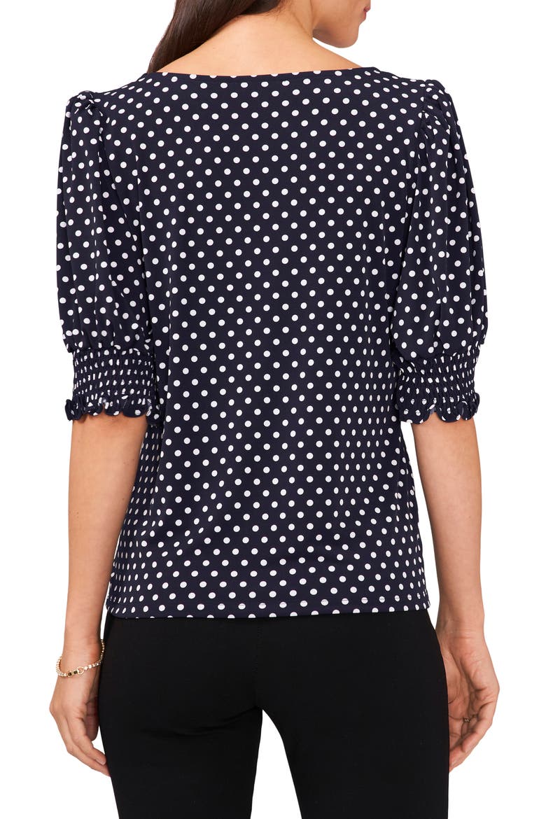 Square Neck Smocked Sleeve Blouse, Alternate, color, NAVY/WHITE