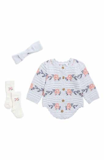 Kids' 3-Piece Floral Stripe Sweater Romper Set