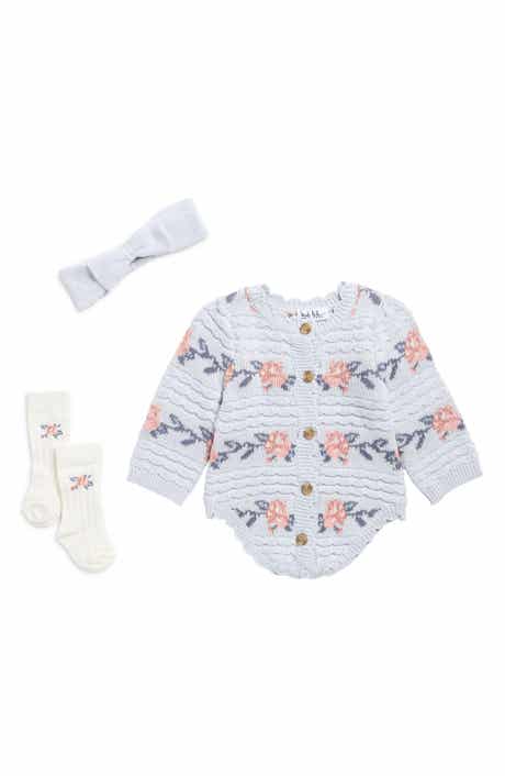 Kids' 3-Piece Floral Stripe Sweater Romper Set