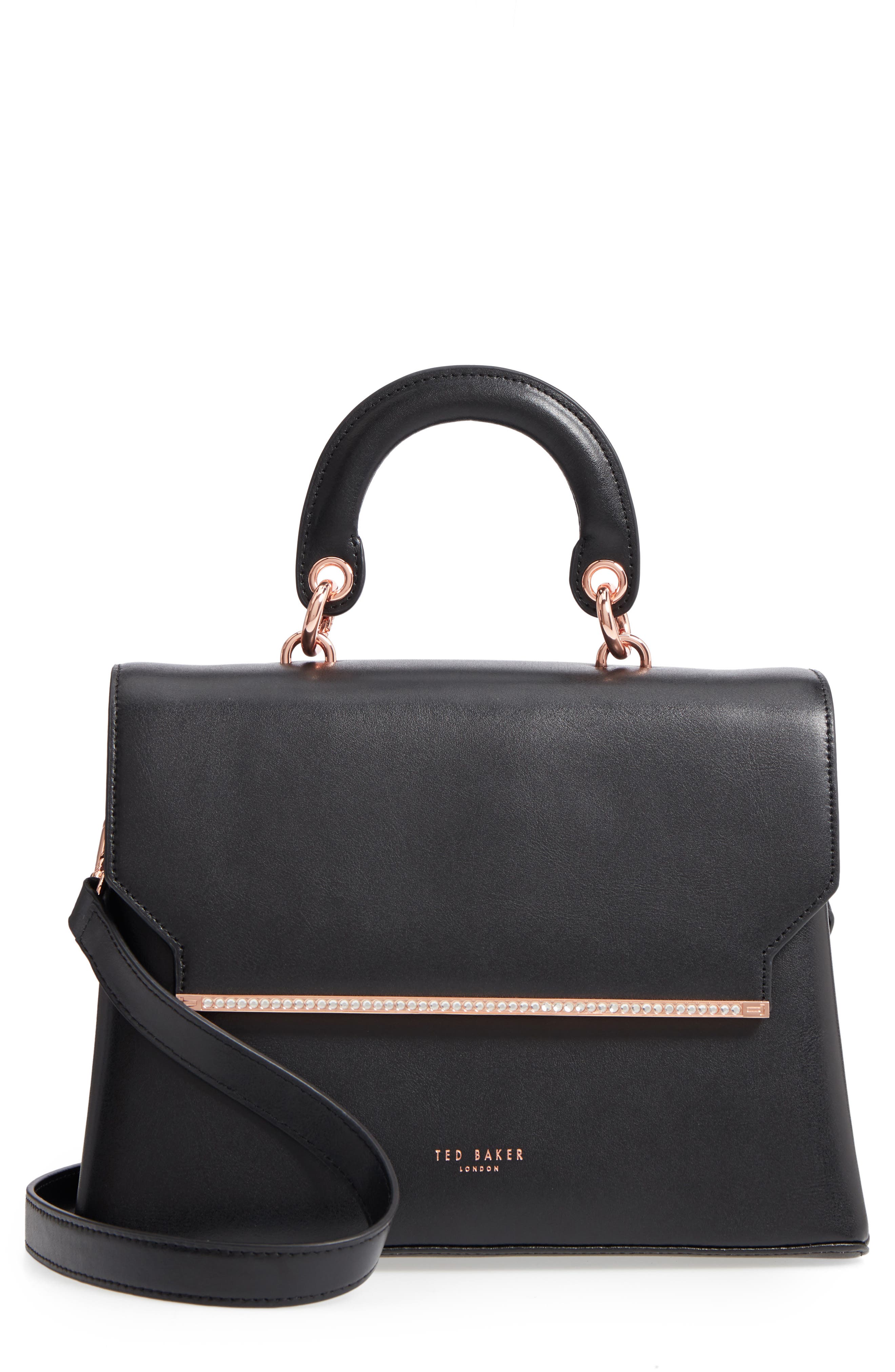 Ted Baker London Crystal Bar Leather Top Handle Satchel, Main, color, 