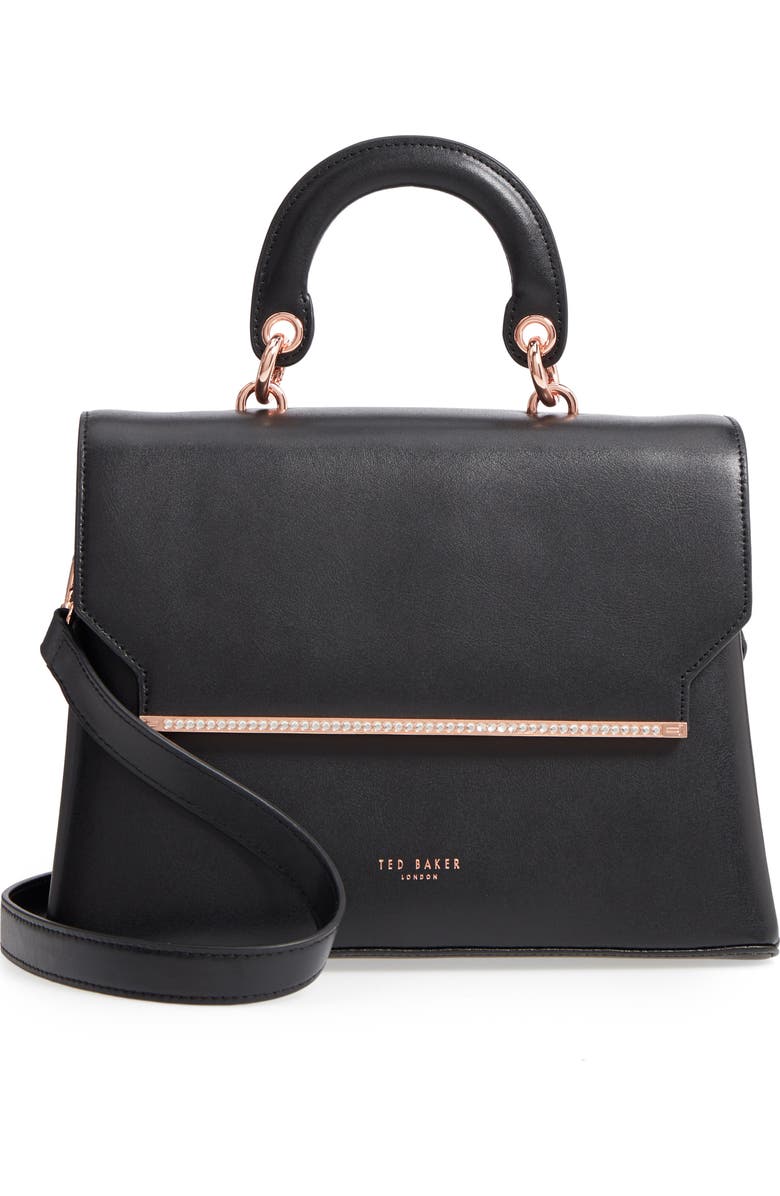 Ted Baker London Crystal Bar Leather Top Handle Satchel, Main, color,